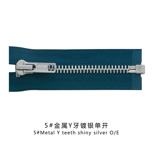 Zipper Manufacture directory Supply 5# Open end Metal Y Teeth Shiny Silver Zipper with Metal Slider